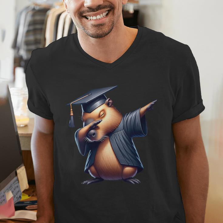 Capybara Graduation Dabbing Capy Wearing Graduate Gown Men's V-Neck T-Shirt