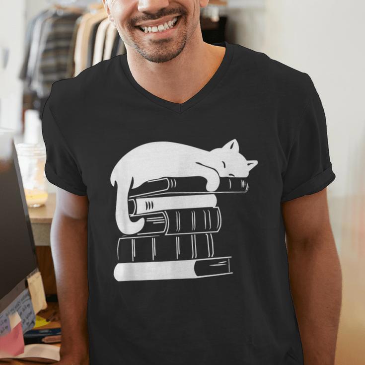 Cat Book Books And Cats Cat Lover Cat Mom Book Lovers Men's V-Neck T-Shirt Cat Book Books And Cats Cat Lover Cat Mom Book Lovers Men's V-Neck T-Shirt