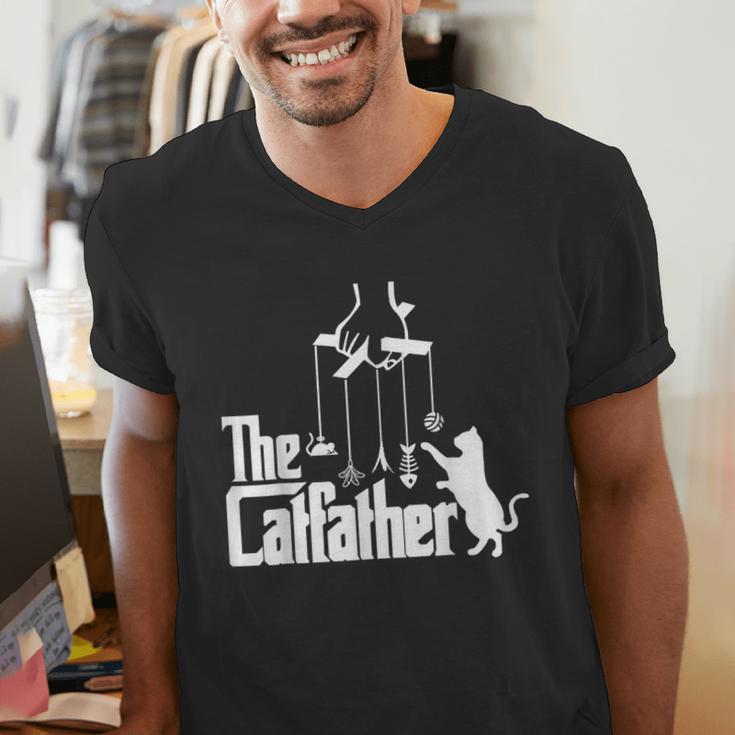 Cat Dad Life The Catfather Fathers Day Vintage Men's V-Neck T-Shirt