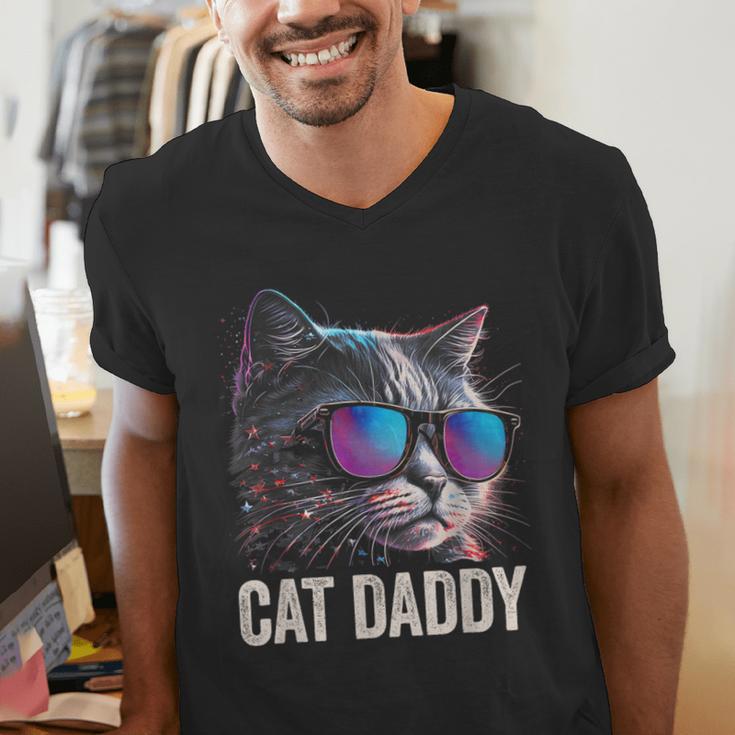 Cat Daddy Shirt Cat Sunglasses Cool Cat Dad Men Father Men's V-Neck T-Shirt