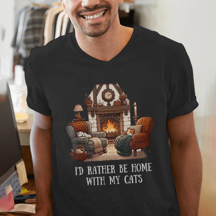 Cat Lover I'd Rather Be Home With My Cats Introvert Cozy Men's V-Neck T-Shirt Cat Lover I'd Rather Be Home With My Cats Introvert Cozy Men's V-Neck T-Shirt