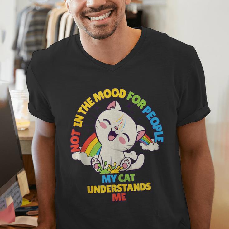 Cat Mom Loves Cats Dad Not In The Mood For People Introvert Men's V-Neck T-Shirt