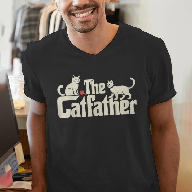 The Catfather Cat Dad Father's Day Cat Lover Men's V-Neck T-Shirt