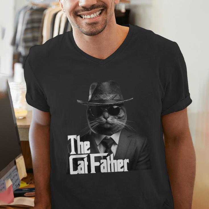 The Catfather Fathersday Best Birthday Cat Dad Men's V-Neck T-Shirt