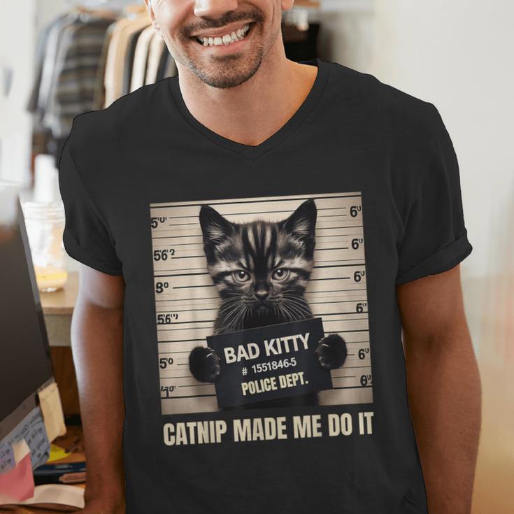Catnip Made Me Do It Mugshot For Cat Lover Cat Mom Cat Dad Men's V-Neck T-Shirt
