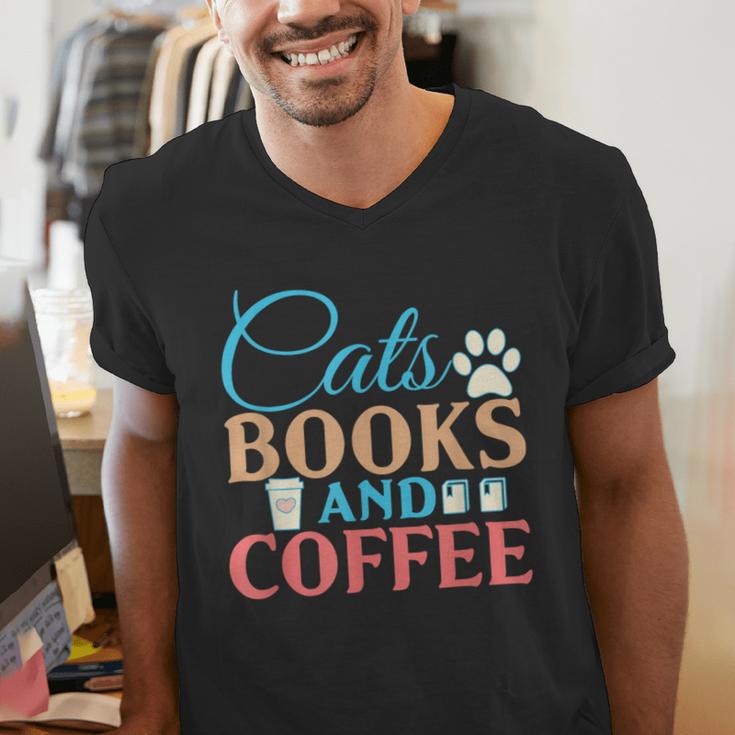 Cats Books And Coffee Men's V-Neck T-Shirt Cats Books And Coffee Men's V-Neck T-Shirt