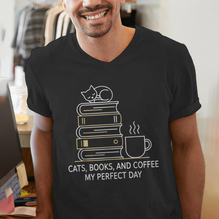 Cats Books And Coffee My Perfect Day Men's V-Neck T-Shirt