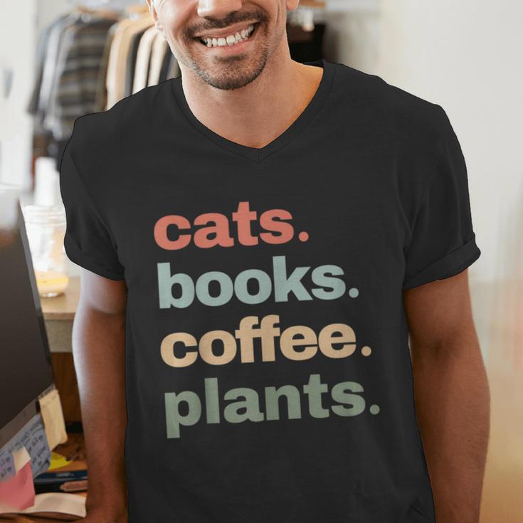 Cats Books Coffee Plants Gardening Mama Mom Mothers Men's V-Neck T-Shirt