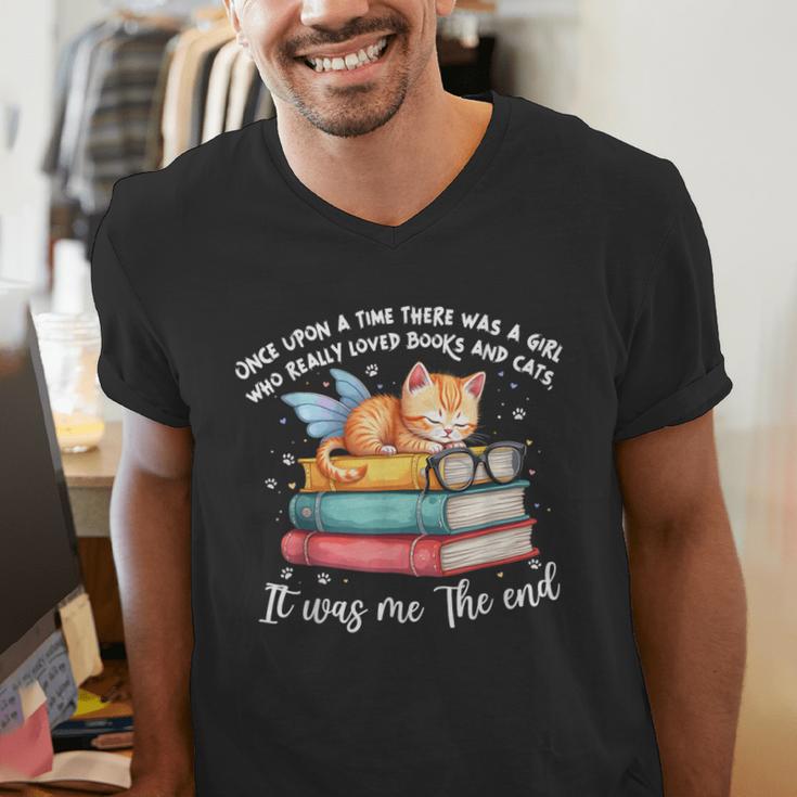 Cats And Books Easily Distracted By Book & Cat Lover Men Women Kids Men's V-Neck T-Shirt Cats And Books Easily Distracted By Book & Cat Lover Men Women Kids Men's V-Neck T-Shirt