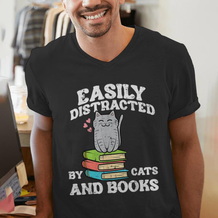 Cats And Books Read Reading Librarian Book Across America Men's V-Neck T-Shirt