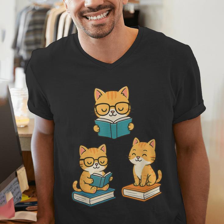 Cats Reading Book Lover Reading Bookworm Reader Men's V-Neck T-Shirt Cats Reading Book Lover Reading Bookworm Reader Men's V-Neck T-Shirt