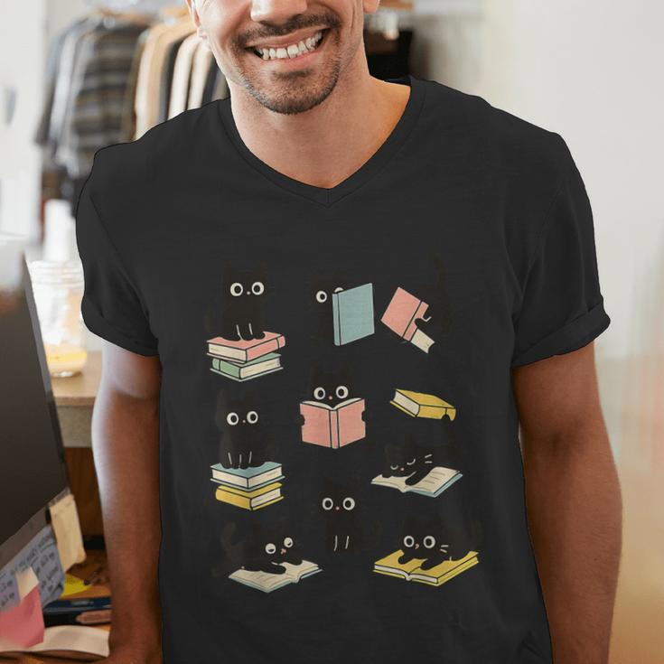 Cats Reading Books Cat Lover Men's V-Neck T-Shirt Cats Reading Books Cat Lover Men's V-Neck T-Shirt