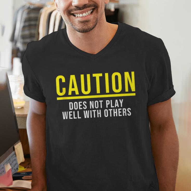 Caution Does Not Play Well With Others Introvert Men's V-Neck T-Shirt