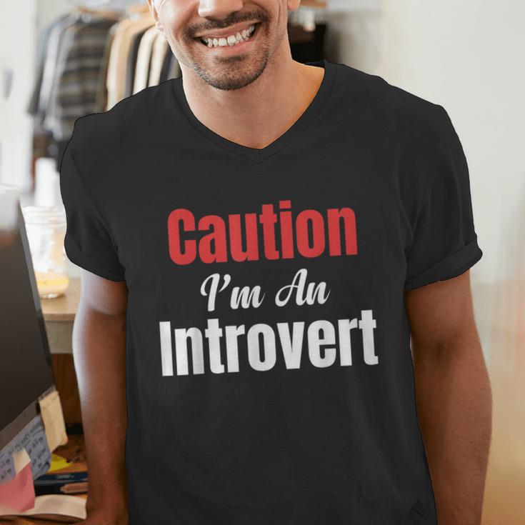 Caution I'm An Introvert Sarcastic Geek Video Gamer Jokes Men's V-Neck T-Shirt