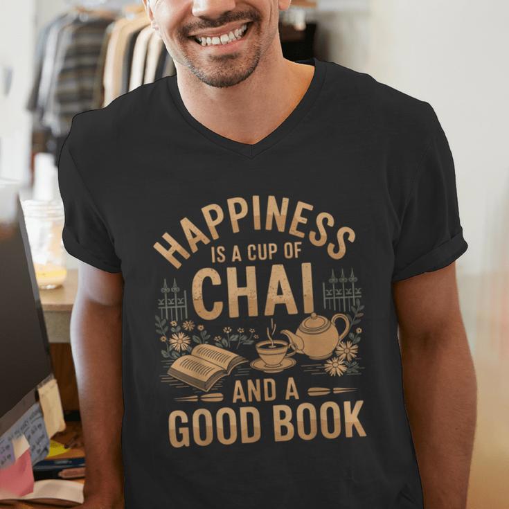 Chai And A Good Book Lover Reading Chai Tea Chai Latte Men's V-Neck T-Shirt Chai And A Good Book Lover Reading Chai Tea Chai Latte Men's V-Neck T-Shirt