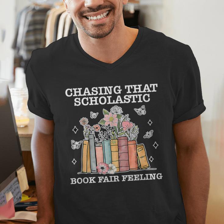 Chasing That Scholastic Book Fair Feeling Apparel Men's V-Neck T-Shirt Chasing That Scholastic Book Fair Feeling Apparel Men's V-Neck T-Shirt