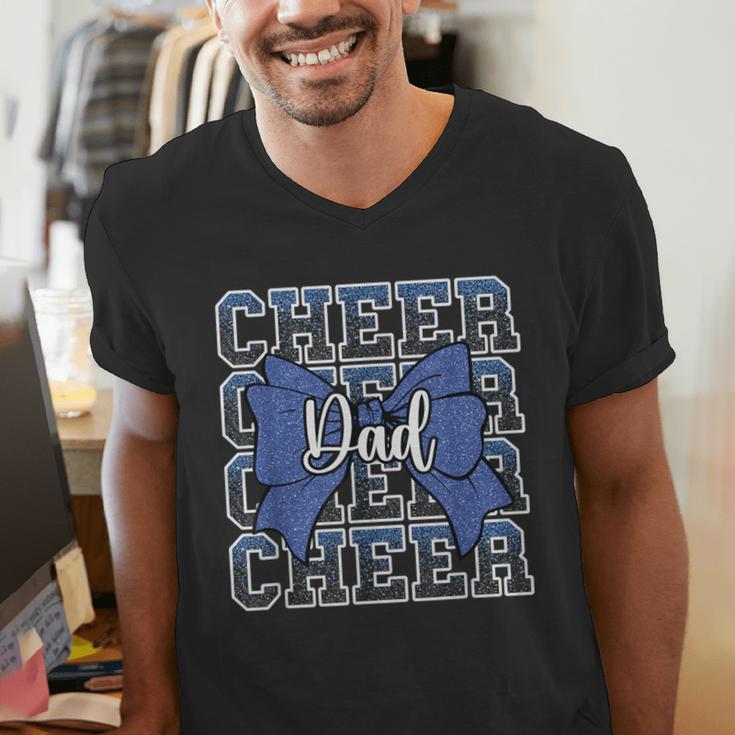 Cheer Dad Daddy Bow Sport Cheerleader Cheerleading Blue Men's V-Neck T-Shirt