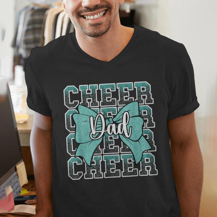 Cheer Dad Daddy Bow Sport Cheerleader Cheerleading Teal Blue Men's V-Neck T-Shirt