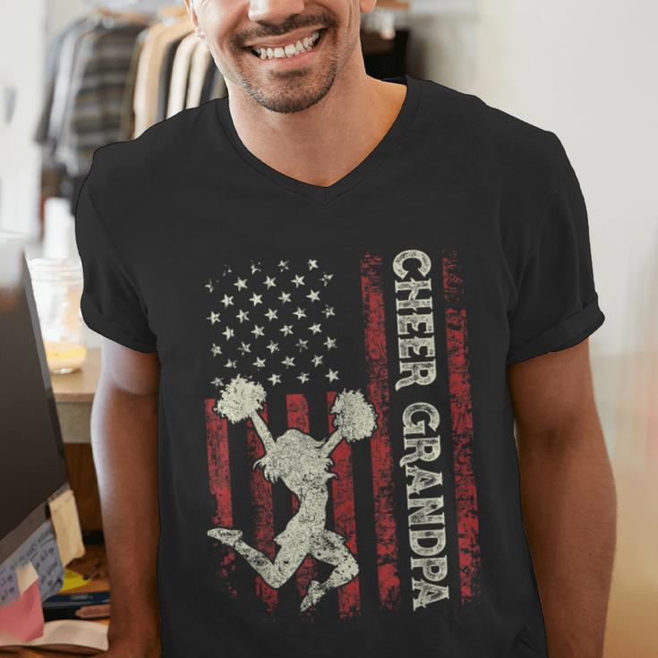 Cheer Grandpa US Flag Dad Patriotic Cheerleader Fathers Day Men's V-Neck T-Shirt