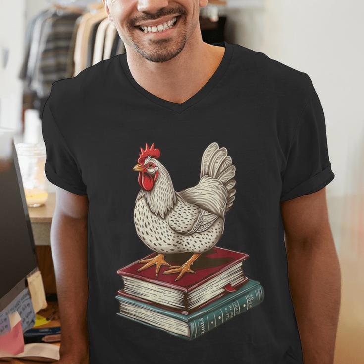 Chicken Books Back To School First Day Of School Boys Girls Men's V-Neck T-Shirt