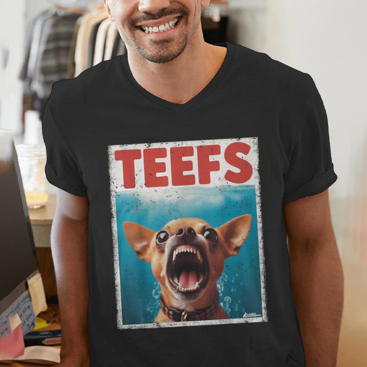 Chihuahua Teefs Top Teeth Chi Jowls Paws Dog Mom Dad Men's V-Neck T-Shirt