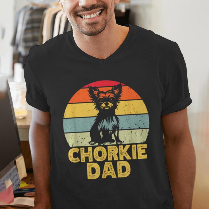 Chorkie Dad Retro Sunset Chihuahua Yorkie Mix Lover Men's V-Neck T-Shirt