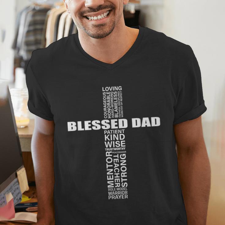 Christian Blessed Dad Cross Father's Day Best Dad Men's V-Neck T-Shirt Christian Blessed Dad Cross Father's Day Best Dad Men's V-Neck T-Shirt