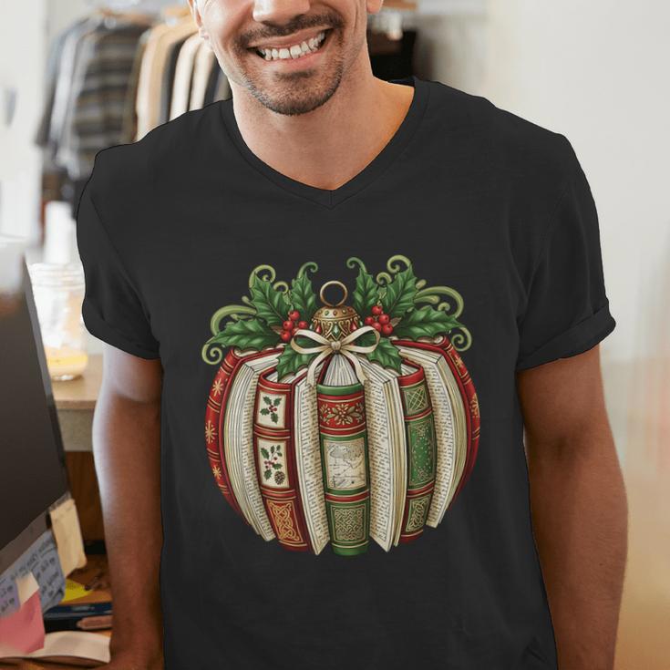 Christmas Book Ornament Bookworm Book Lover Men Women Men's V-Neck T-Shirt Christmas Book Ornament Bookworm Book Lover Men Women Men's V-Neck T-Shirt