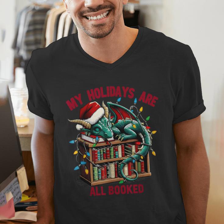Christmas Dragon My Holidays Are All Booked Book Lovers Kids Men's V-Neck T-Shirt