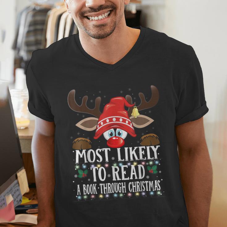 Christmas Matching Most Likely To Read A Book PJS Men's V-Neck T-Shirt Christmas Matching Most Likely To Read A Book PJS Men's V-Neck T-Shirt