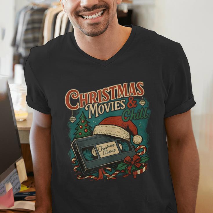 Christmas Movies Chill Retro VHS Holiday Nostalgia Men's V-Neck T-Shirt Christmas Movies Chill Retro VHS Holiday Nostalgia Men's V-Neck T-Shirt