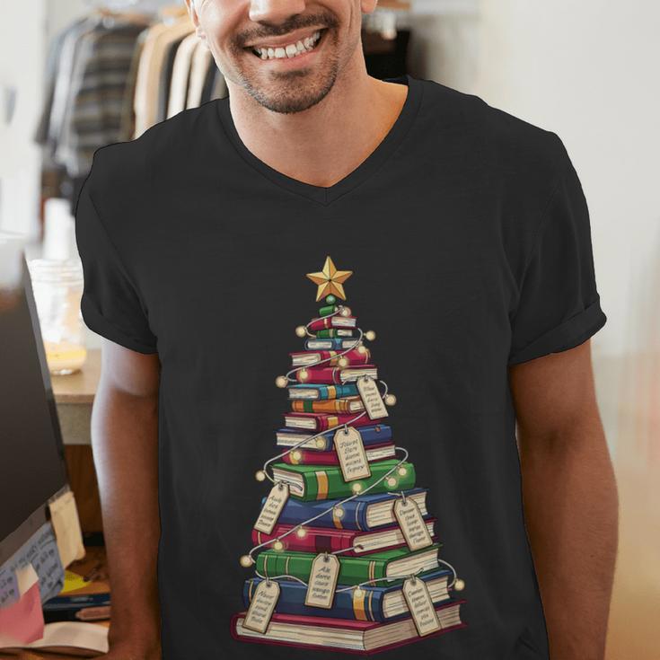 Christmas Tree Of Books For Readers And Librarians Men's V-Neck T-Shirt