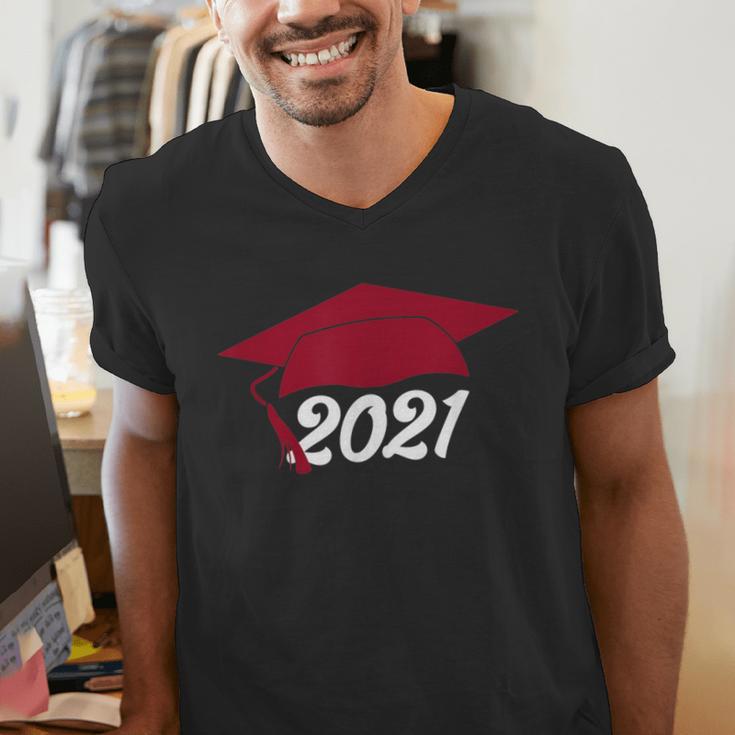 Class Of 2021 Burgundy Regalia Graduation Men's V-Neck T-Shirt