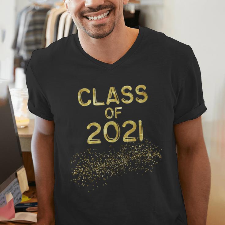 CLASS Of 2021 Gold Bokeh Confetti Fun Graduation Men's V-Neck T-Shirt