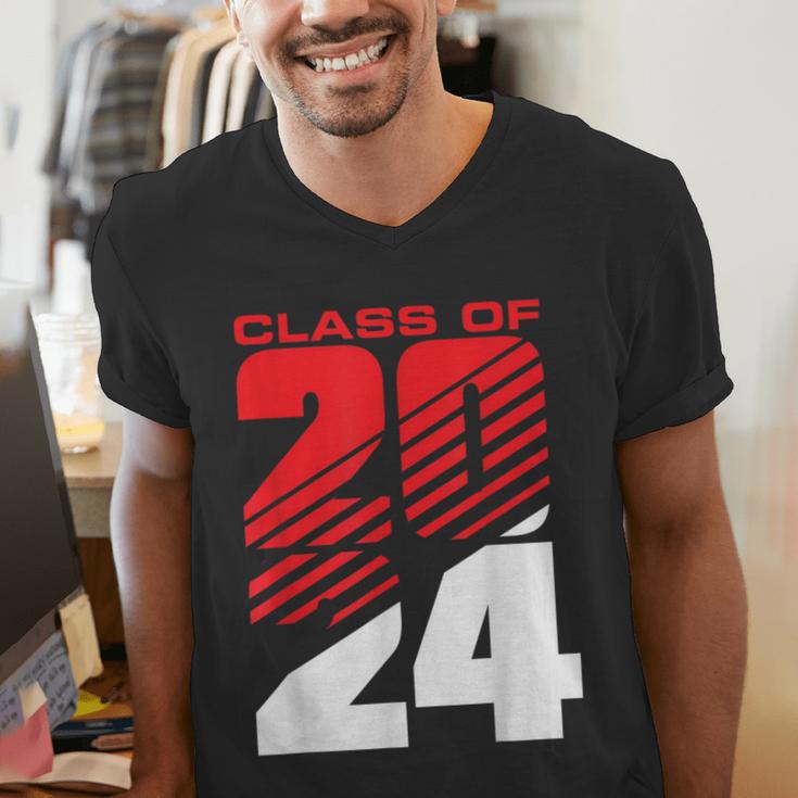 Class Of 2024 High School Senior Graduation Red Sports Style Men's V-Neck T-Shirt