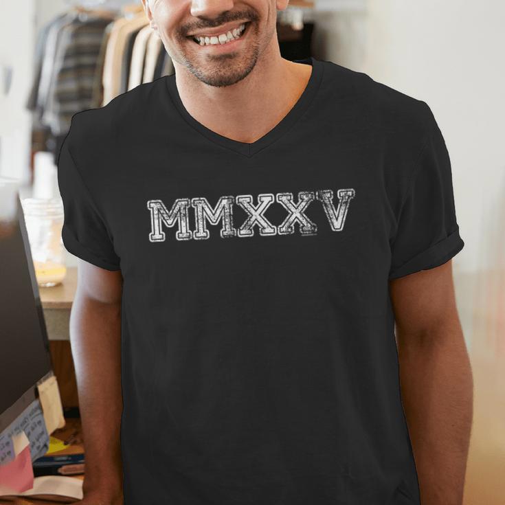Class Of 2025 MMXXV Graduation Spirit Vintage Senior 2025 Men's V-Neck T-Shirt