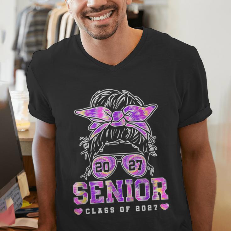 Class Of 2027 Senior Coquette Bow Messy Hair 26 Graduation Men's V-Neck T-Shirt