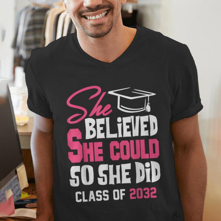Class Of 2032 She Believed She Could Kids Graduation T-Shirt Men's V-Neck T-Shirt