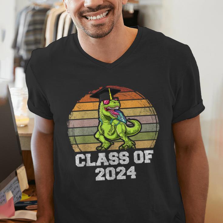 Class Of Dinosaur Apparel 2024 Graduation Graduate Dino Boy Men's V-Neck T-Shirt