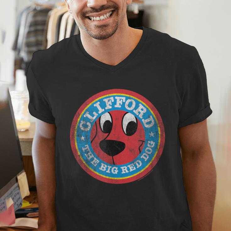 Clifford The Big Red Dog Round Distressed Logo Kids Books Men's V-Neck T-Shirt