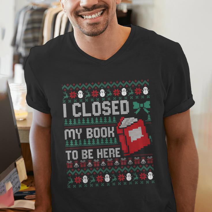 I Closed My Book To Be Here Ugly Christmas Sweater Men's V-Neck T-Shirt