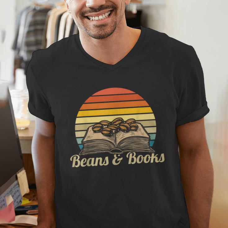 Coffee Beans & Books Retro Bookworm Librarian Men's V-Neck T-Shirt Coffee Beans & Books Retro Bookworm Librarian Men's V-Neck T-Shirt
