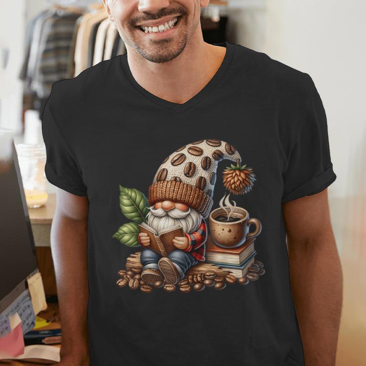Coffee And Book Reading Accessories For Book Lovers Gnome Men's V-Neck T-Shirt