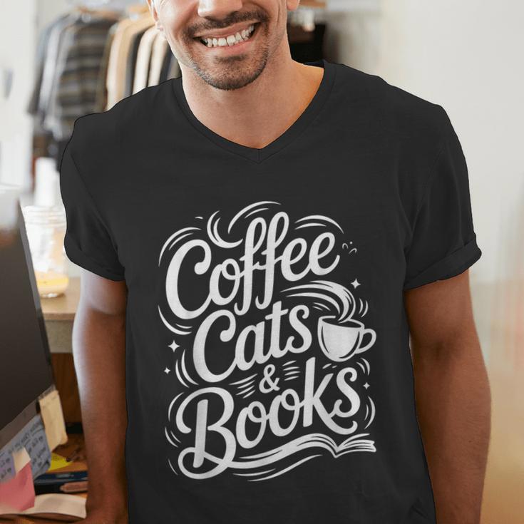 Coffee Cats & Books Reading Book Lover Reader Men's V-Neck T-Shirt Coffee Cats & Books Reading Book Lover Reader Men's V-Neck T-Shirt