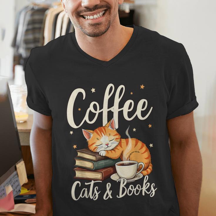 Coffee Cats And Books Lover For Women & Men Coffee Men's V-Neck T-Shirt