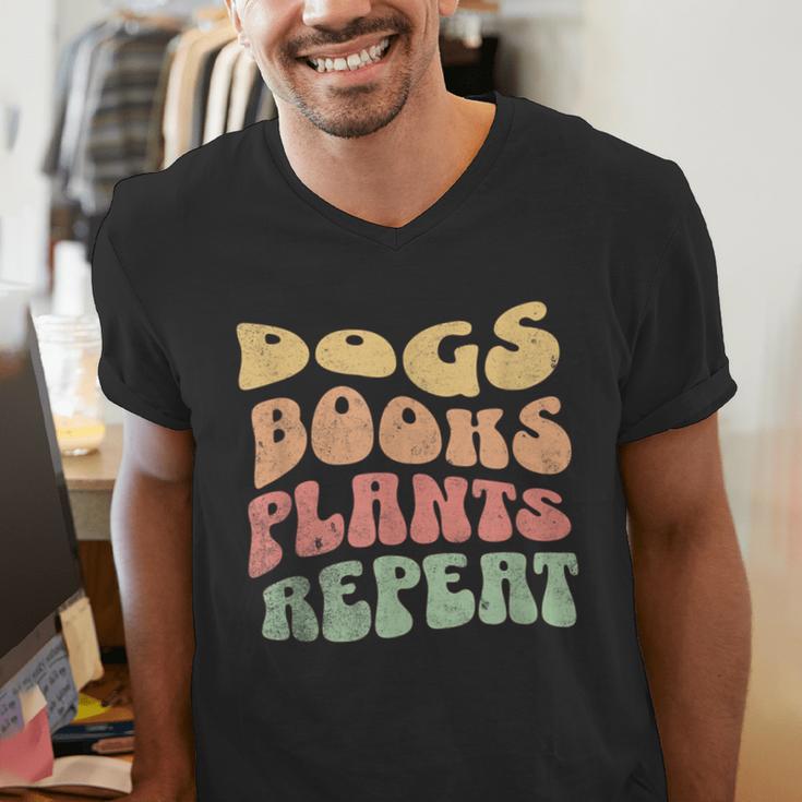Colorful Dogs Books Plants Repeat Men's V-Neck T-Shirt