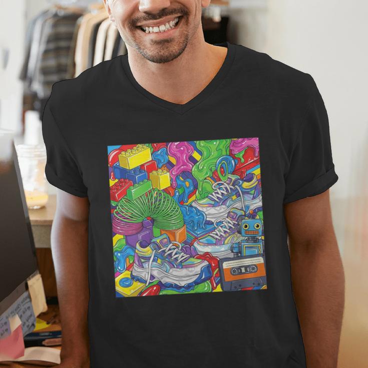 Colorful Kidcore 90s Nostalgia Meme Sneakers Robot Toy Slime Men's V-Neck T-Shirt Colorful Kidcore 90s Nostalgia Meme Sneakers Robot Toy Slime Men's V-Neck T-Shirt