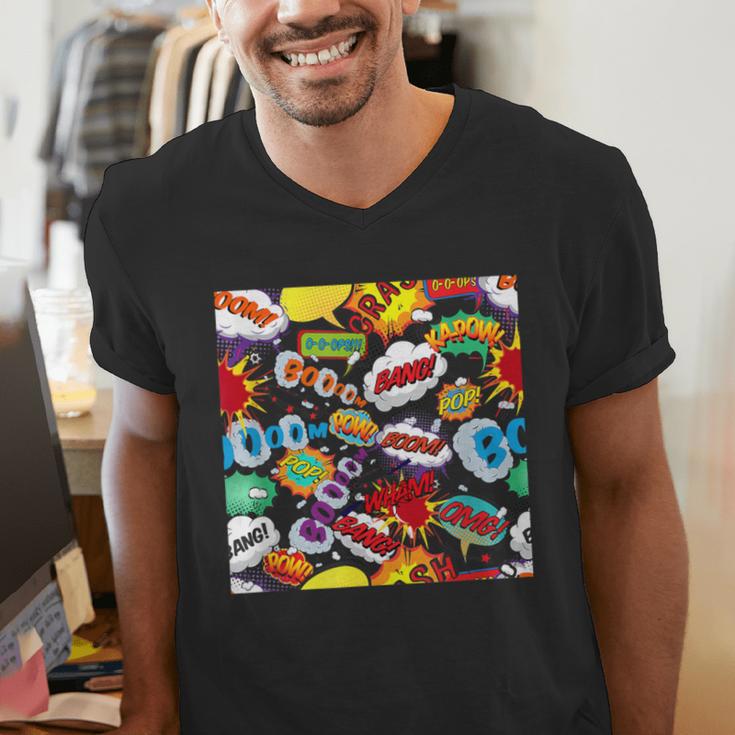 Comic Book Pop Art Modern Fun Men's V-Neck T-Shirt