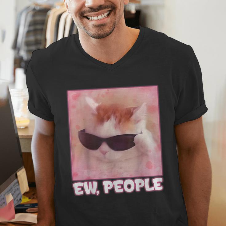 Cool Cat Meme Ew People Anti Social Introvert Cute Cat Men's V-Neck T-Shirt Cool Cat Meme Ew People Anti Social Introvert Cute Cat Men's V-Neck T-Shirt