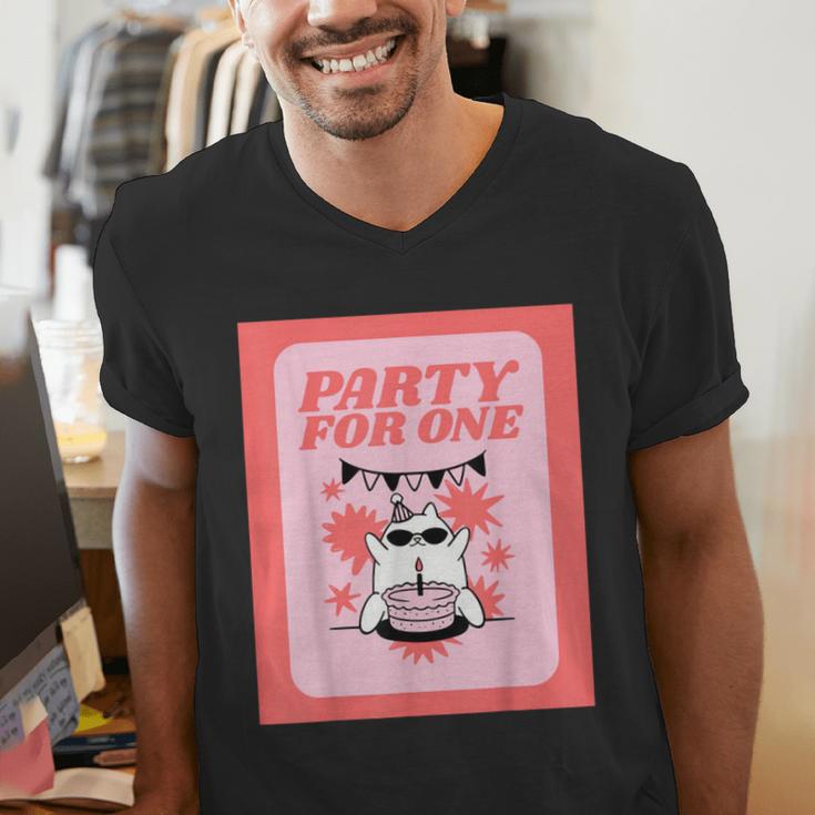 Cool Fun Cute Party Introvert Cat Character Men's V-Neck T-Shirt